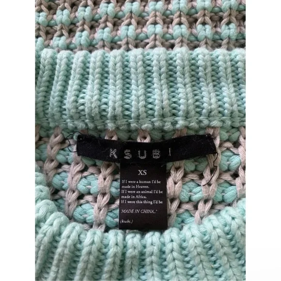 Ksubi Waffle Knit Sweater / Jumper size XS in Mint Blue-Green / Light Gray - Picture 5 of 8